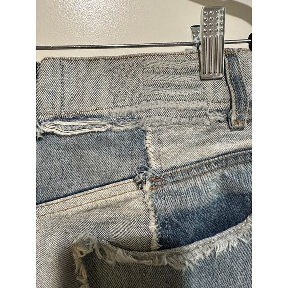 REVICE Denim Shorts Ziggy Patchwork Two Toned High Waisted Raw Hem Sz 27 - Picture 4 of 4